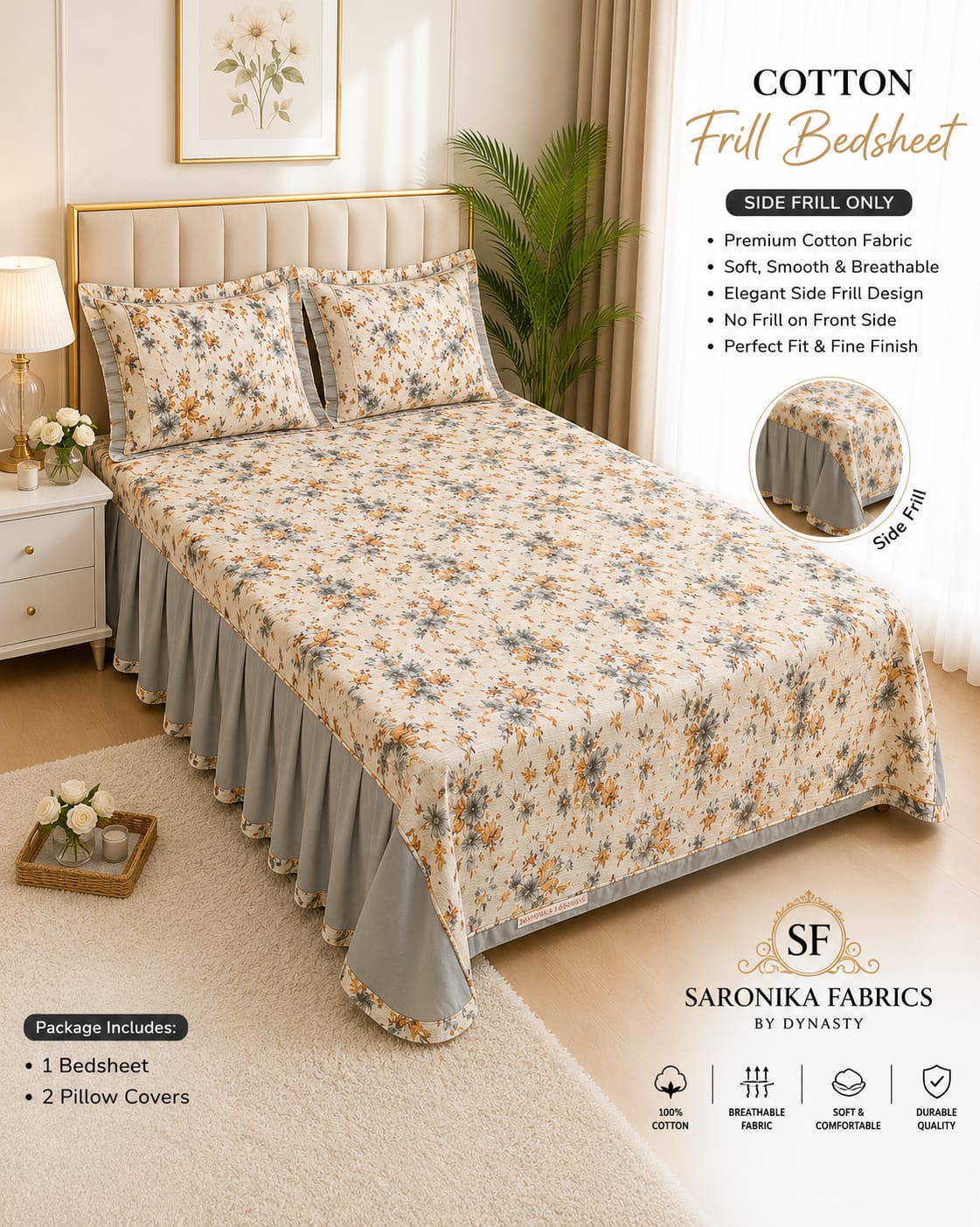 ๐ธ *Premium Cotton Frill Bedsheet Set ๐ธ*