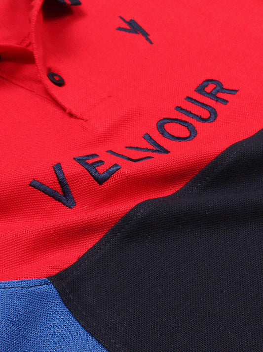 Tipping Collar Boys Polo Shirt Velvour Embroidered Red And Navy