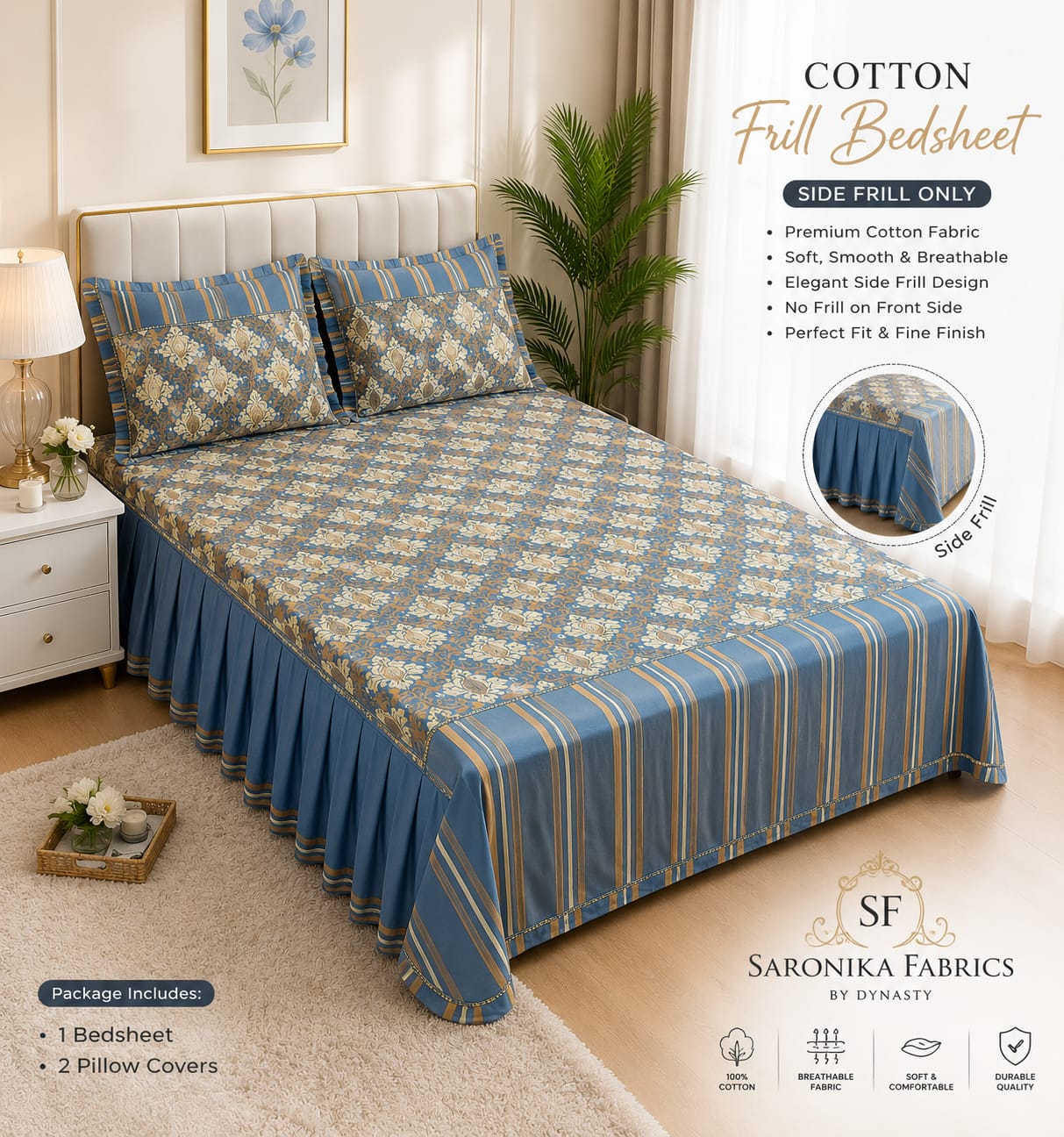 ๐ธ *Premium Cotton Frill Bedsheet Set ๐ธ*