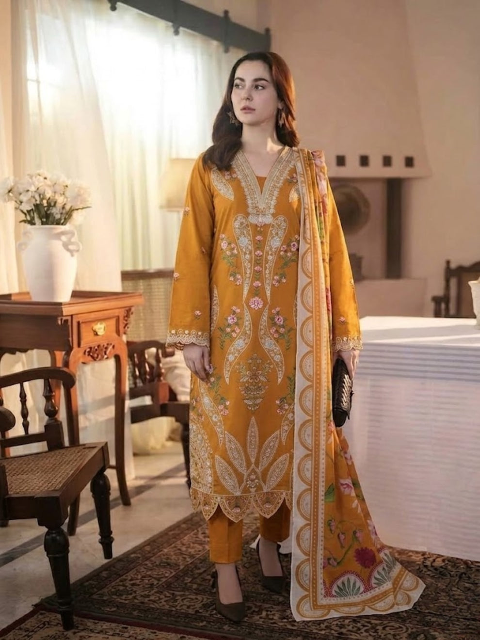 Luxury Stitched Lawn 3-Piece Suit by Bin Muslim - Heavy Front Embroidered(Stitched)