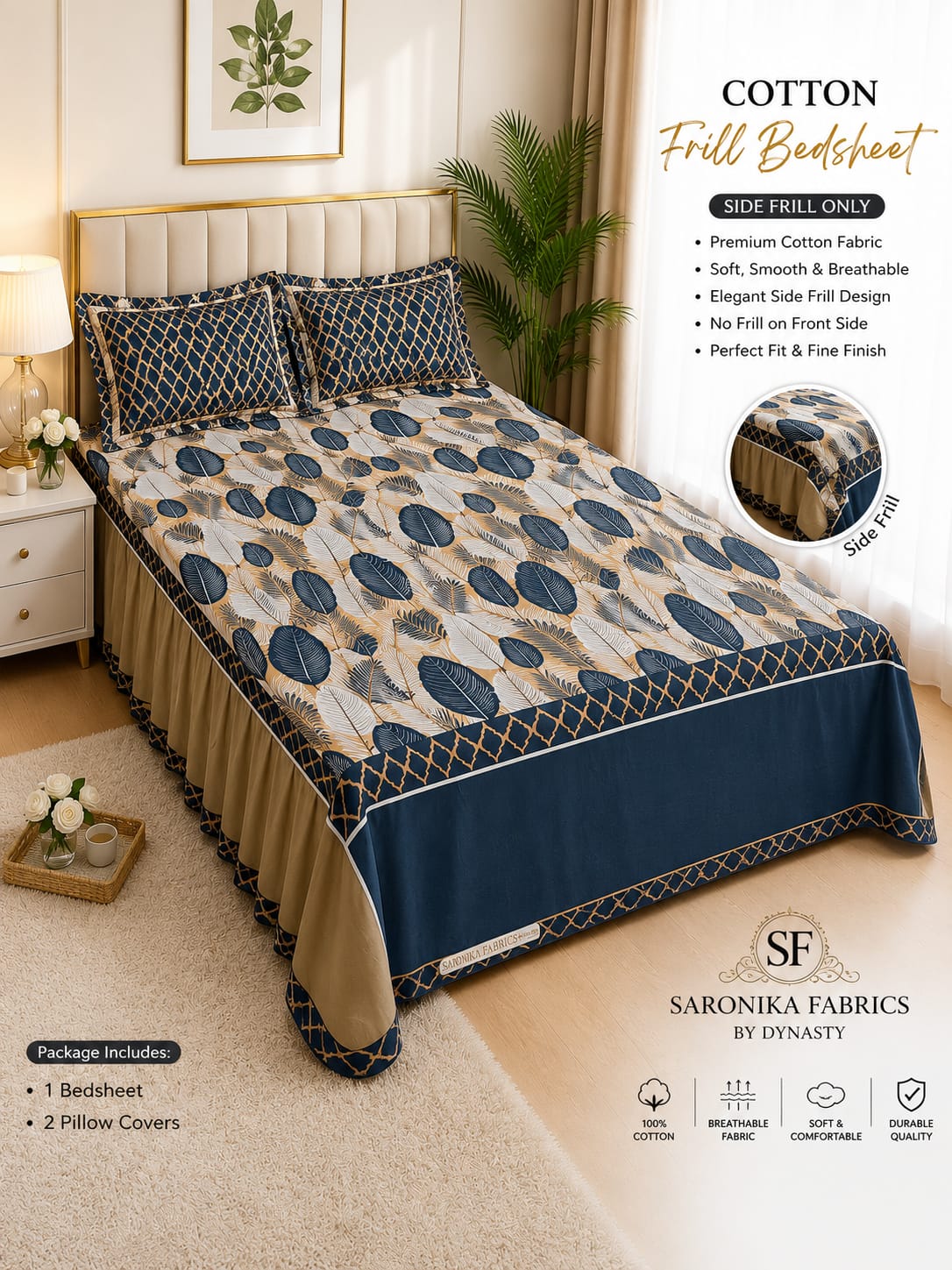 ๐ธ *Premium Cotton Frill Bedsheet Set ๐ธ*