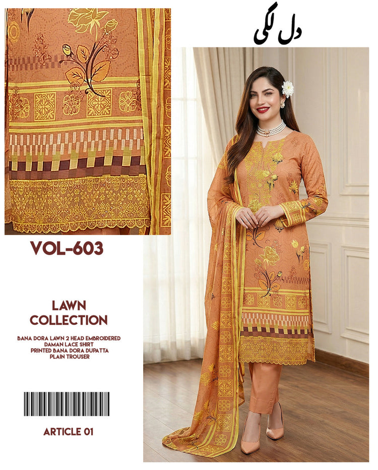 Dil Lagi - 3-Piece Embroidered Bana Dora Lawn Suit