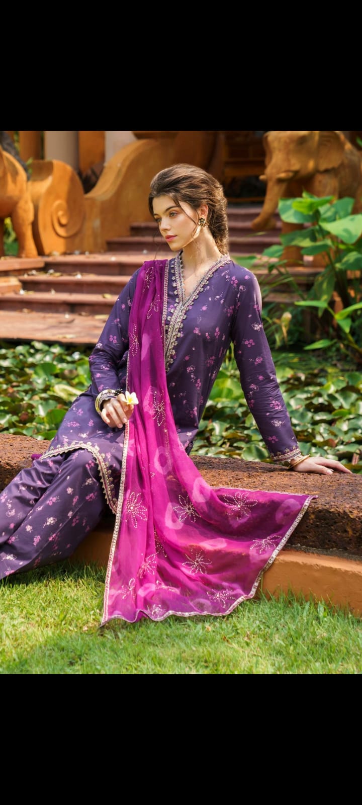 Iznik Printed Linen with printed Dimond Stapple Soft Dopatta*