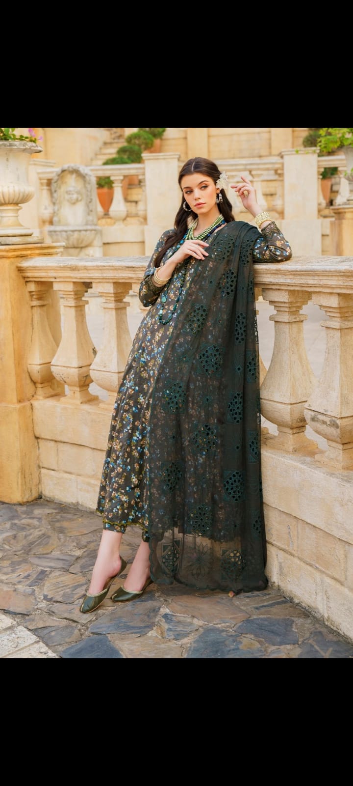 Iznik Printed Linen with printed Dimond Stapple Soft Dopatta*