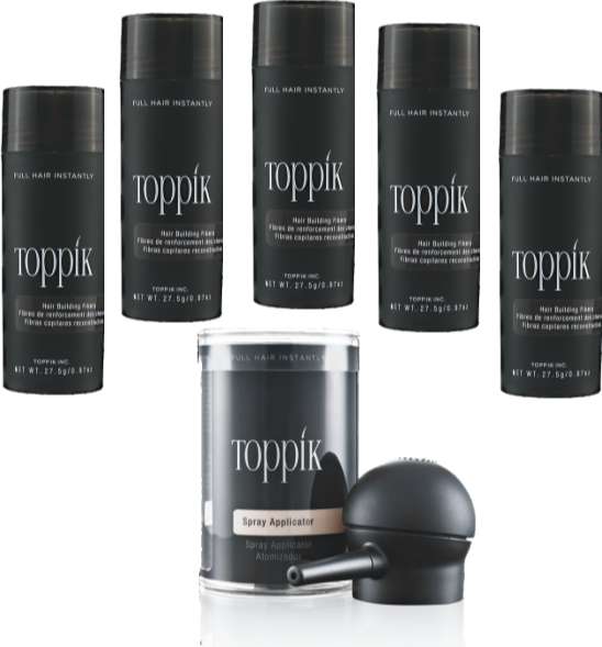 Toppik Hair Fibers ( Black ) 5-Pack With 1-Applicater Free