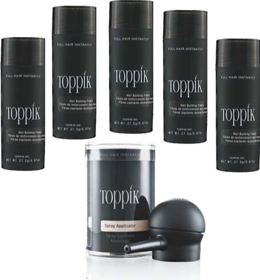 Toppik Hair Fibers ( Black ) 5-Pack With 1-Applicater Free