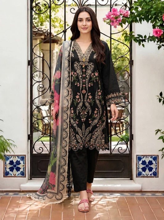 Luxury Stitched Lawn 3-Piece Suit by Bin Muslim - Heavy Front Embroidered(Stitched)