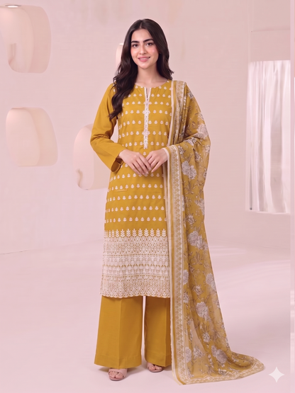 Summer Special Chicken Kari Lawn 3-Piece Suit - Semi-Stitched/Stitched (L, XL)