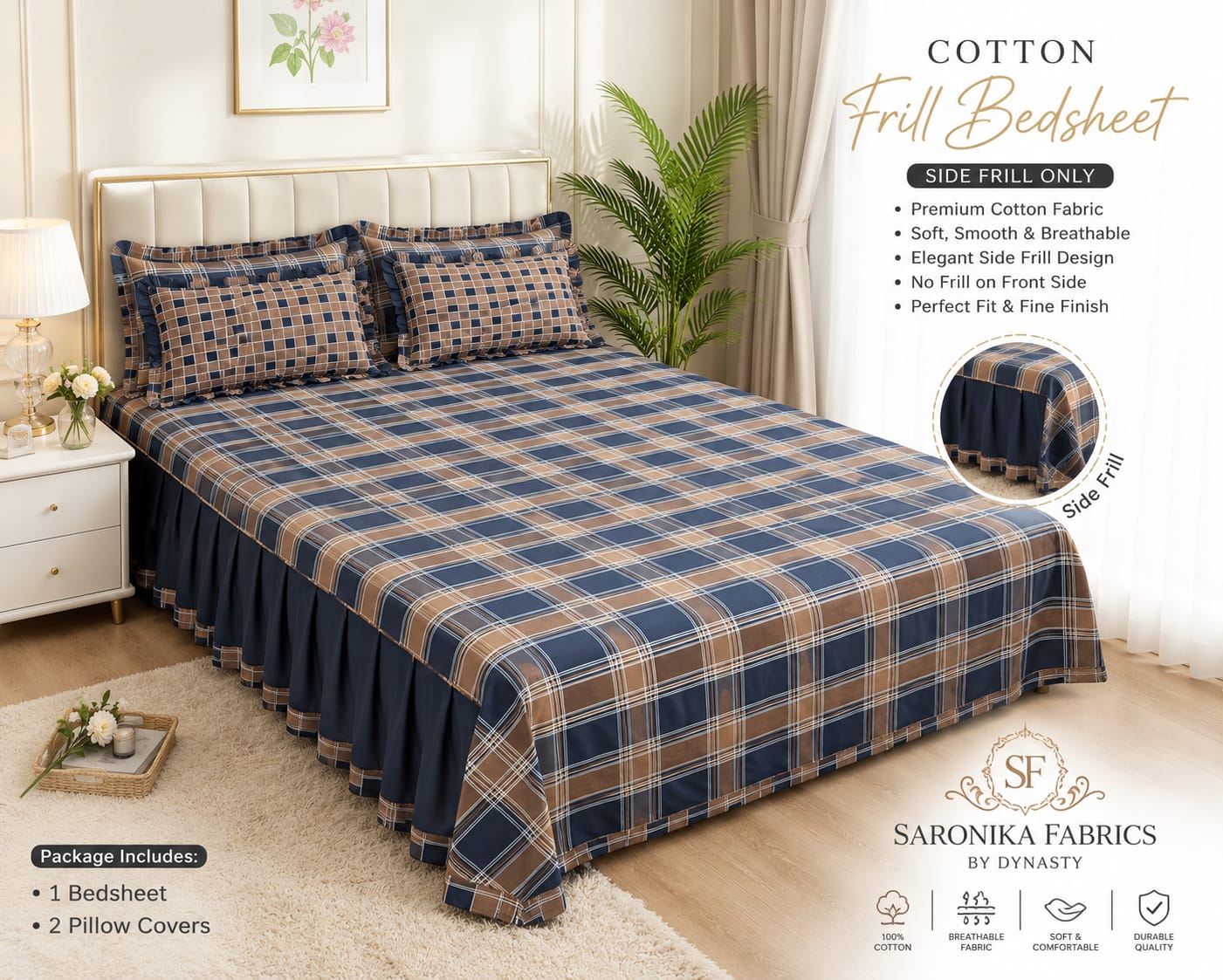 🌸 *Premium Cotton Frill Bedsheet Set 🌸*