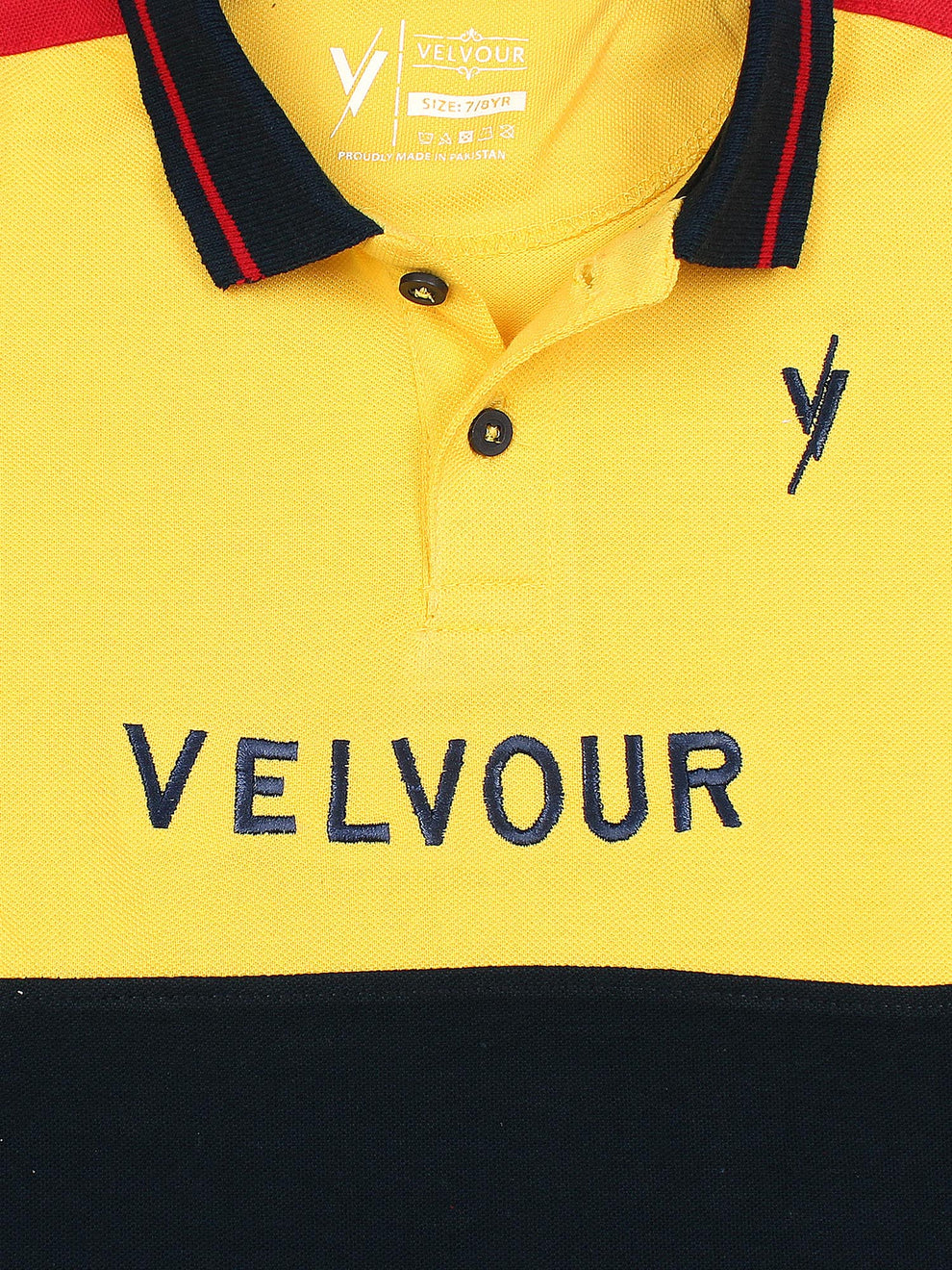 Tipping Collar Boys Polo Shirt Velvour Embroidered Red And Navy