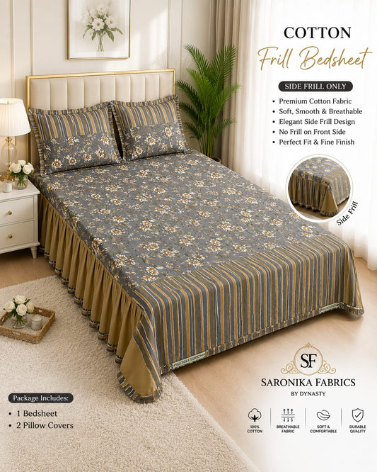 🌸 *Premium Cotton Frill Bedsheet Set 🌸*