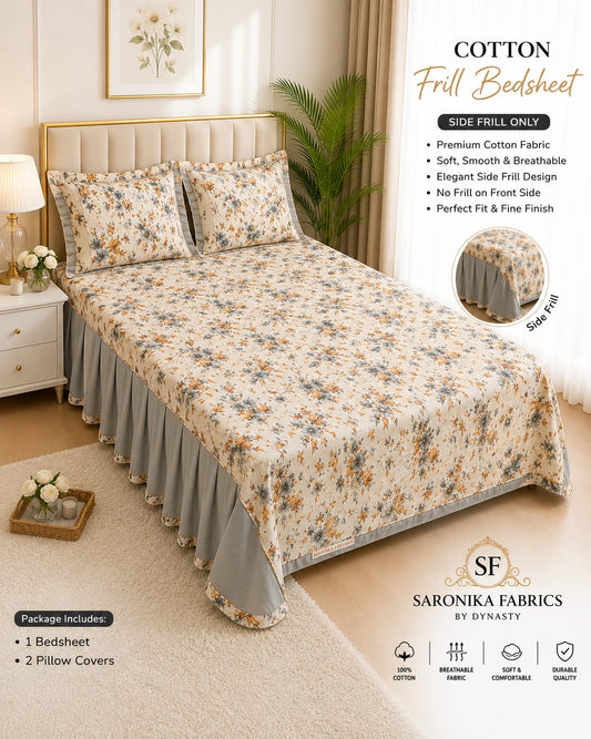 🌸 *Premium Cotton Frill Bedsheet Set 🌸*