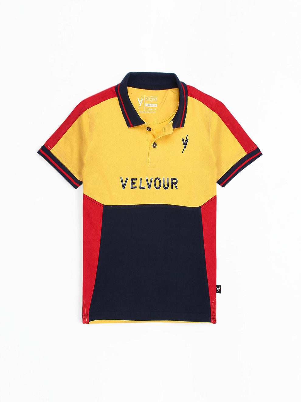 Tipping Collar Boys Polo Shirt Velvour Embroidered Red And Navy