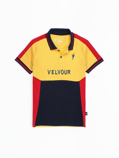 Tipping Collar Boys Polo Shirt Velvour Embroidered Red And Navy