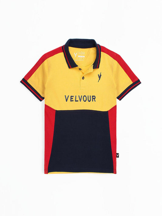 Tipping Collar Boys Polo Shirt Velvour Embroidered Red And Navy