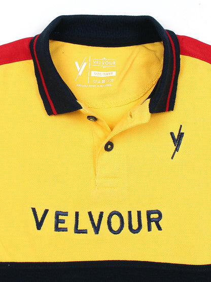 Tipping Collar Boys Polo Shirt Velvour Embroidered Red And Navy