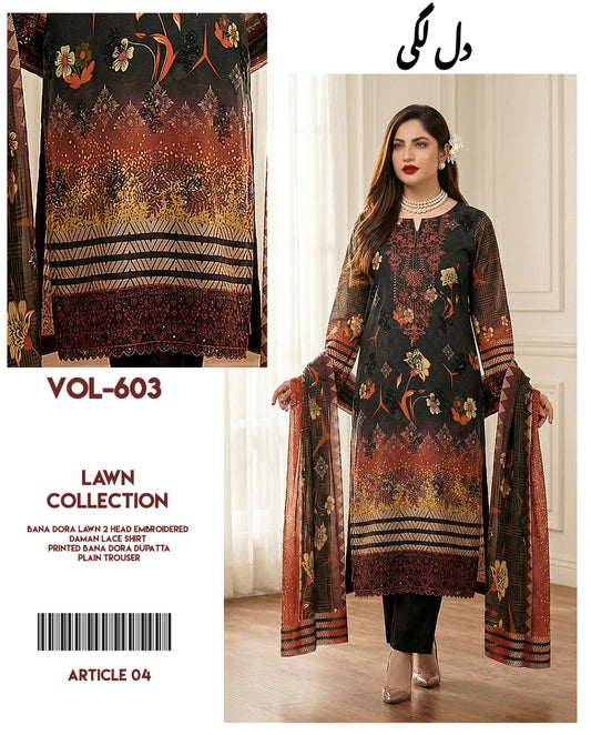 Dil Lagi - 3-Piece Embroidered Bana Dora Lawn Suit(Unstitched)