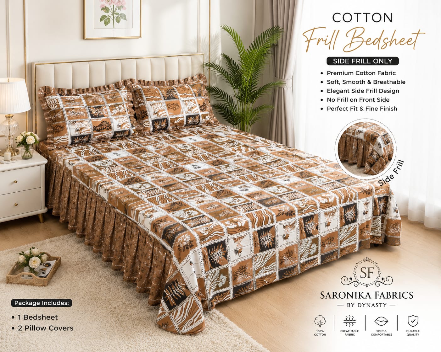 🌸 *Premium Cotton Frill Bedsheet Set 🌸*