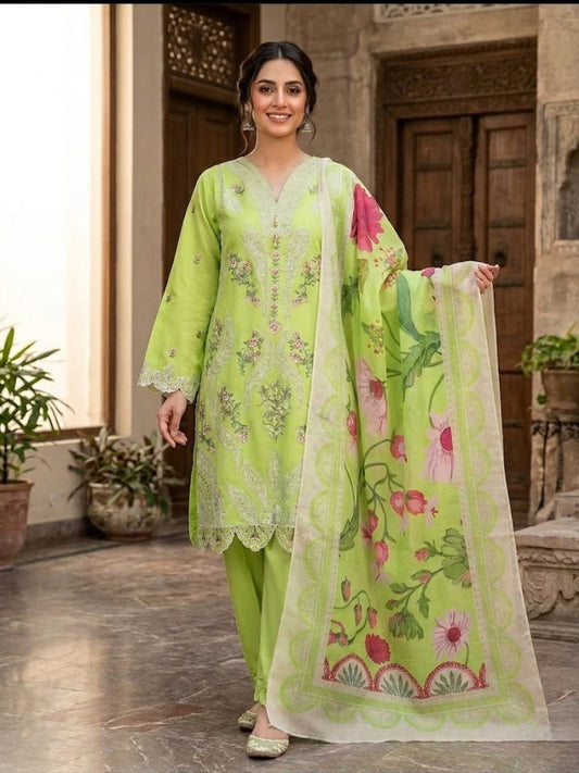Luxury Stitched Lawn 3-Piece Suit by Bin Muslim - Heavy Front Embroidered(Stitched)