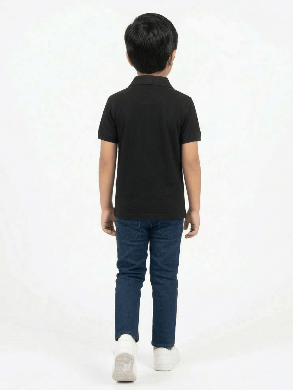 Boys Black Striped Zip Polo Shirt VP23-B