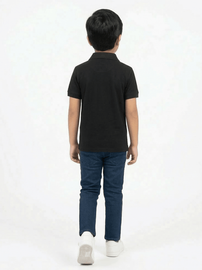 Boys Black Striped Zip Polo Shirt VP23-B