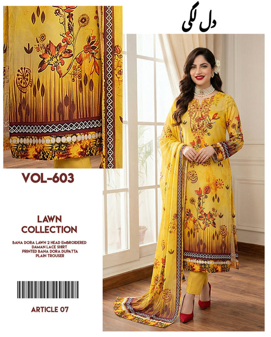 Dil Lagi - 3-Piece Embroidered Bana Dora Lawn Suit(Unstitched)