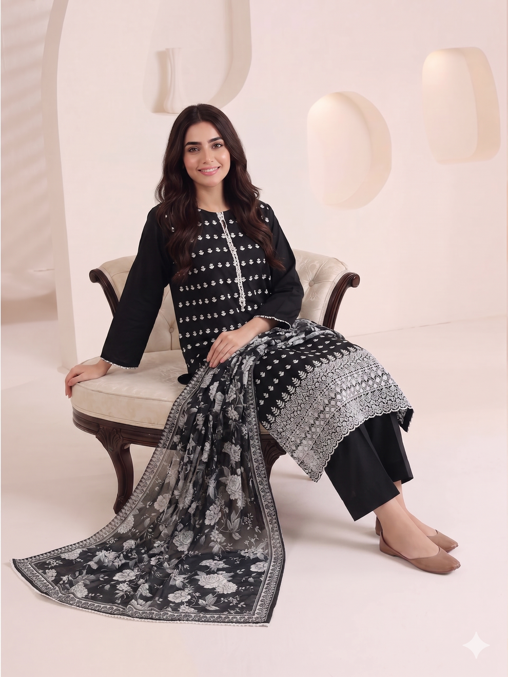 Summer Special Chicken Kari Lawn 3-Piece Suit - Semi-Stitched/Stitched (L, XL)