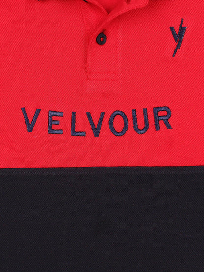 Tipping Collar Boys Polo Shirt Velvour Embroidered Red And Navy